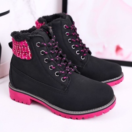 Apawwa Stivali da bambino Trappers isolati con pelliccia Black Forest nero rosa 2