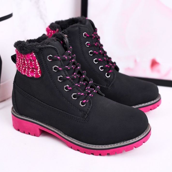 Apawwa Stivali da bambino Trappers isolati con pelliccia Black Forest nero rosa 2