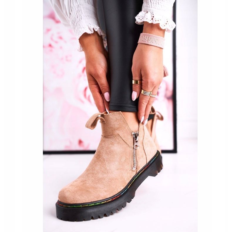 Stivaletti Chelsea Da Donna Con Cuciture Colorate In Camoscio Beige Addison 2