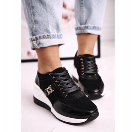 S.Barski Sneakers con zeppa in pelle da donna Black Gold Roxette nero d'oro 1