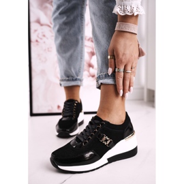 S.Barski Sneakers con zeppa in pelle da donna Black Gold Roxette nero d'oro 2