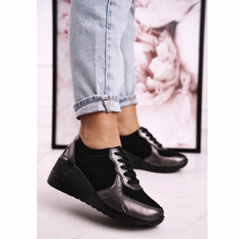S.Barski Sneakers con zeppa in pelle da donna nere Roxette nero 1