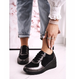 S.Barski Sneakers con zeppa in pelle da donna nere Roxette nero 2