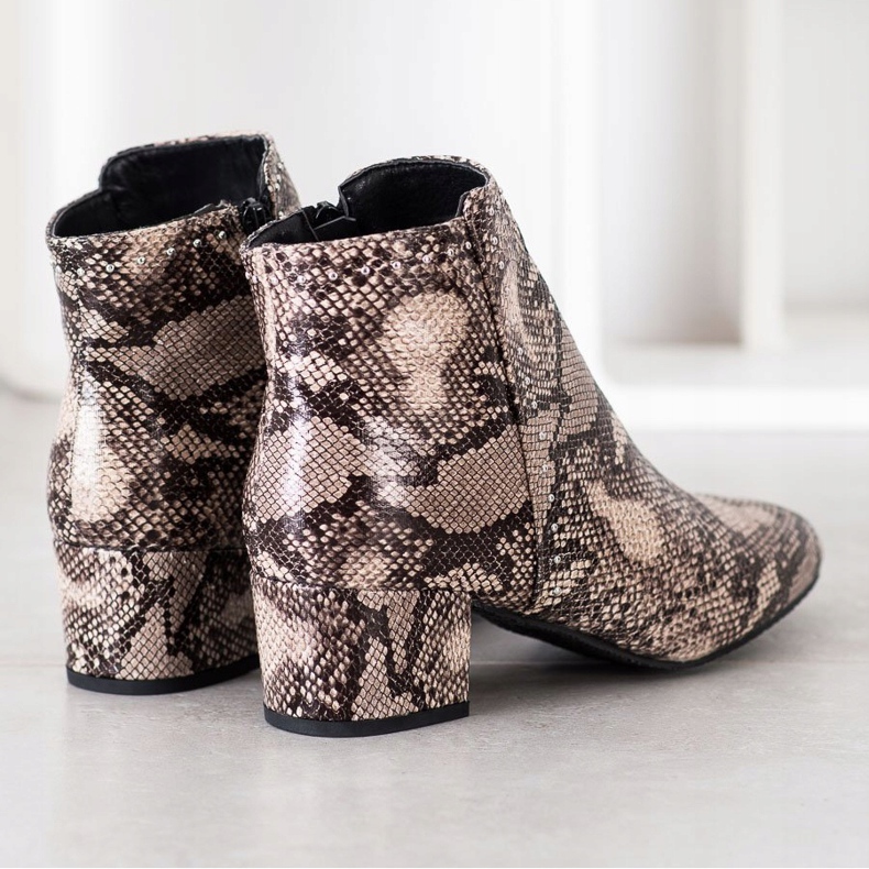 SHELOVET Stivaletto con stampa serpente beige marrone 1