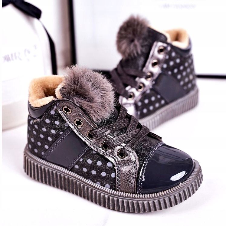 Linshi Sneakers da bambino Warm Boots a pois grigie Anastasia d'argento grigio 2