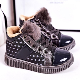 Linshi Sneakers da bambino Warm Boots a pois grigie Anastasia d'argento grigio 1