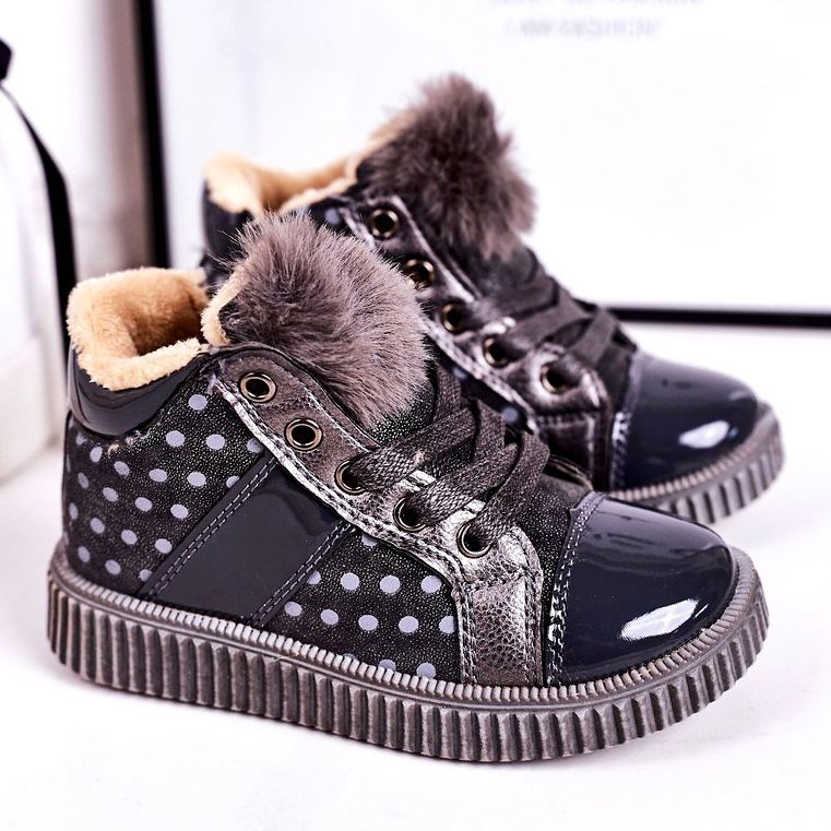Linshi Sneakers da bambino Warm Boots a pois grigie Anastasia argento grigio 1