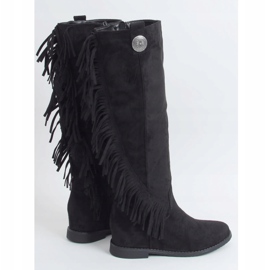 Stivali con frange, zeppa nascosta nero ST-28P Black 1