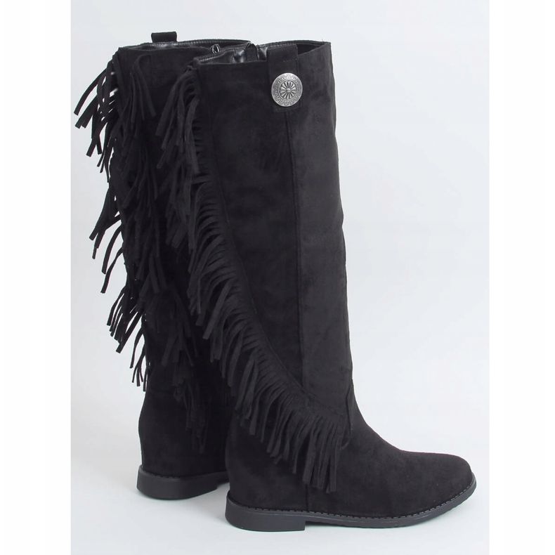 Stivali con frange, zeppa nascosta nero ST-28P Black 1