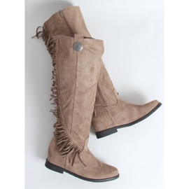 Stivali con frange zeppa nascosta beige ST-28P Khaki 1