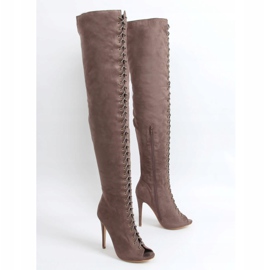 Stivali sopra il ginocchio open toe kaki JM-67 Khaki beige 1