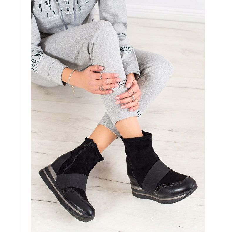 SHELOVET Stivali con zeppa alla moda nero 1