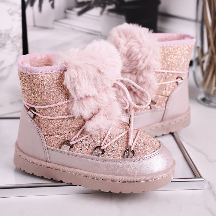 FRROCK Stivali Da Neve Per Bambini Con Pelliccia Rosa Minnie d'argento 4