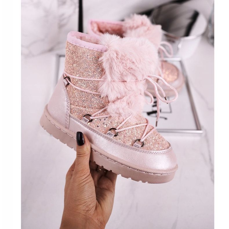 FRROCK Stivali Da Neve Per Bambini Con Pelliccia Rosa Minnie d'argento 2