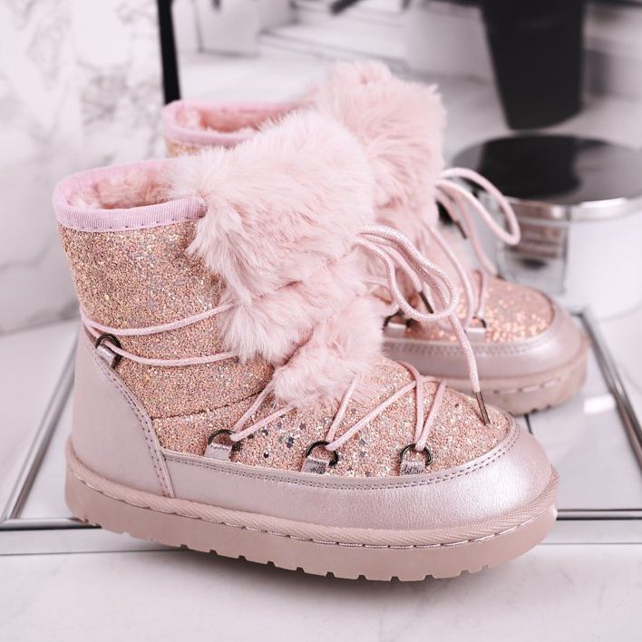 FRROCK Stivali Da Neve Per Bambini Con Pelliccia Rosa Minnie d'argento 1