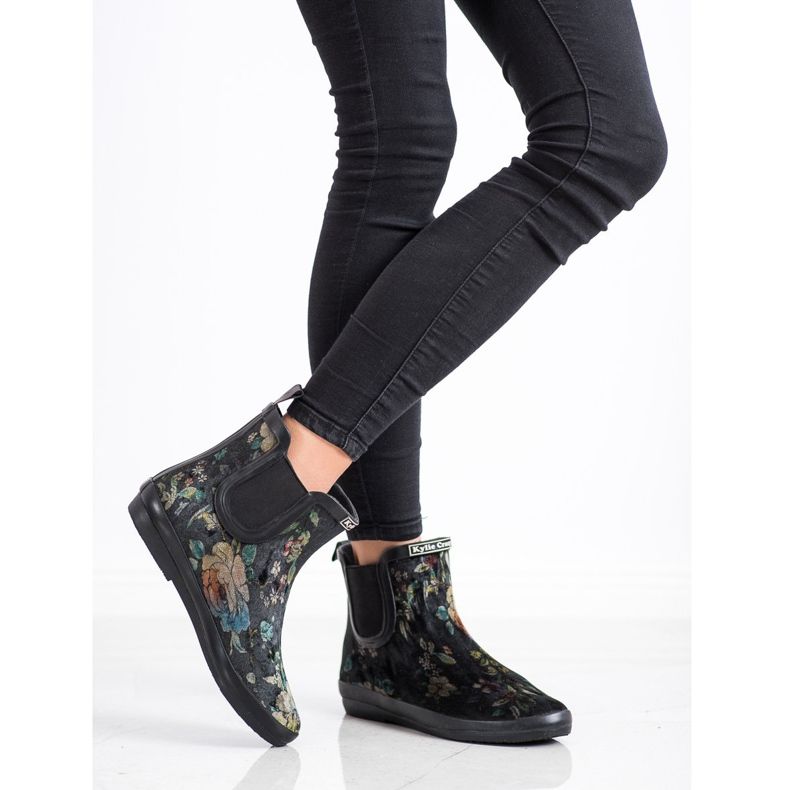 Kylie Stivali in pelle scamosciata con fiori nero 1