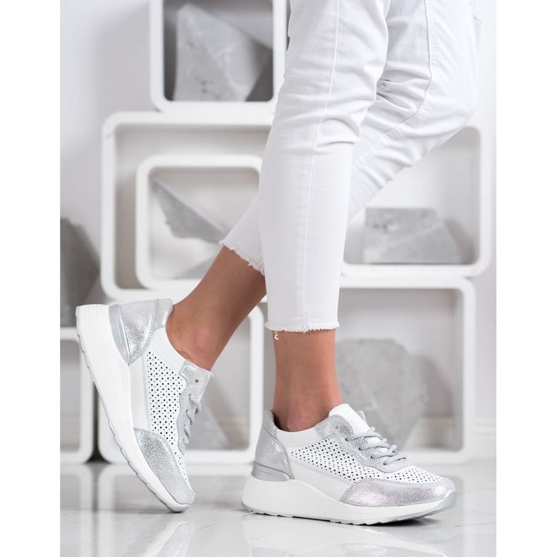 Goodin Sneakers in pelle alla moda bianco argento 1