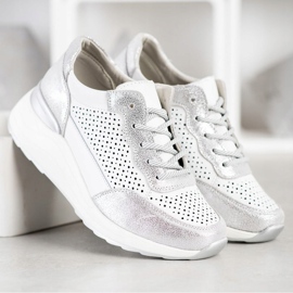 Goodin Sneakers in pelle alla moda bianca d'argento 2