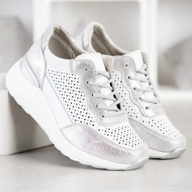Goodin Sneakers in pelle alla moda bianco argento 2