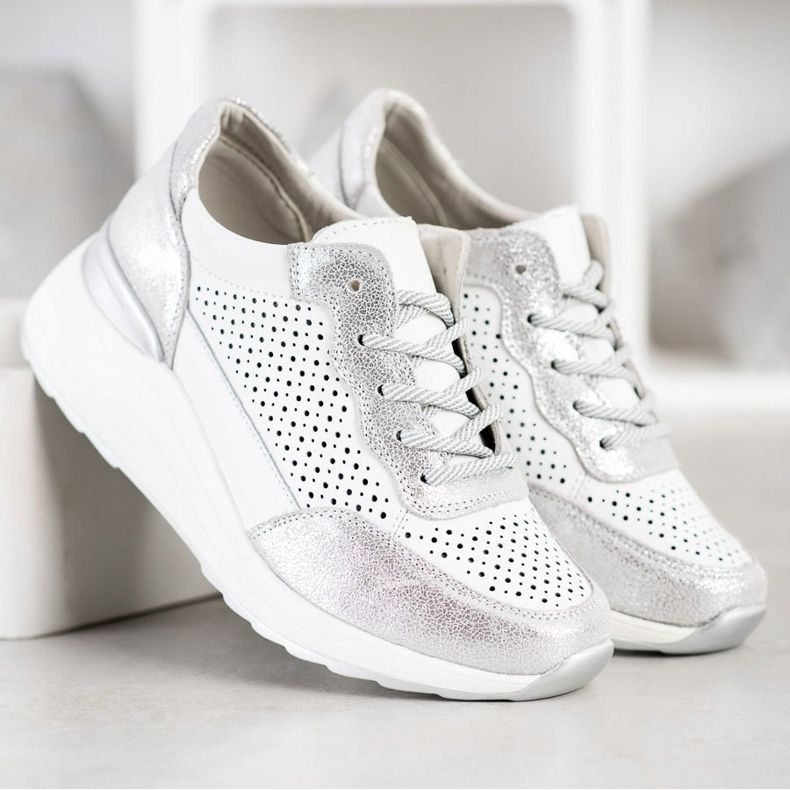 Goodin Sneakers in pelle alla moda bianco argento 2