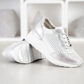 Goodin Sneakers in pelle alla moda bianca d'argento 3