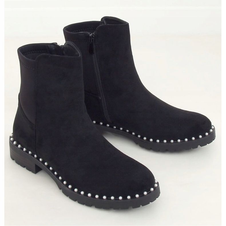 Stivaletti Chelsea neri con perle RQ336 Black nero 1