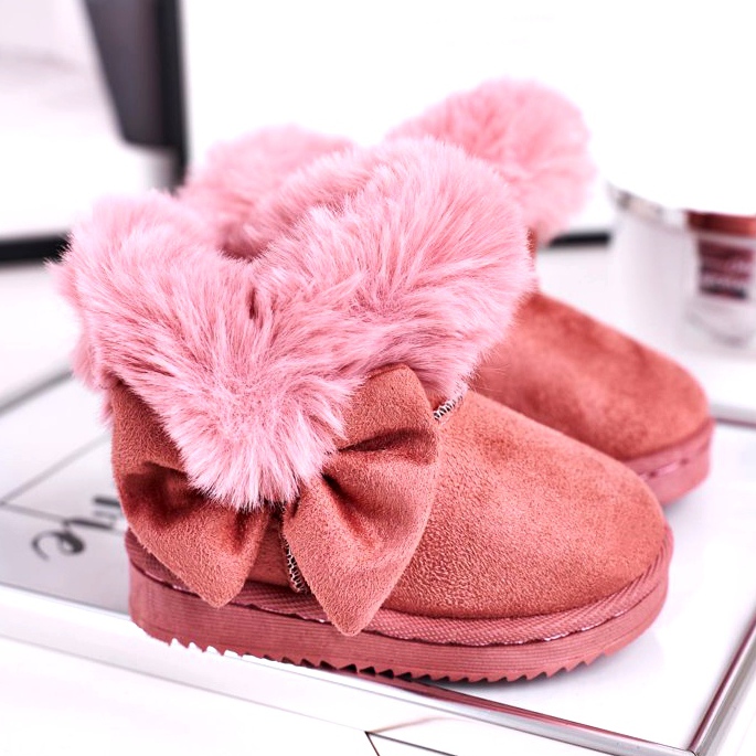 FRROCK Doposci da bambino con fiocco in pelliccia, rosa Vella 1