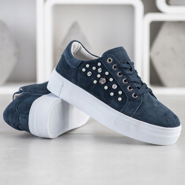 Filippo Sneakers in pelle sulla piattaforma blu navy blu 1