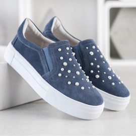 Filippo Slip in Pelle Con Perle blu 2