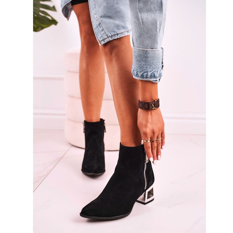 Nicole Stivali Da Donna Con Tacco Argento Camoscio Nero Norah 1