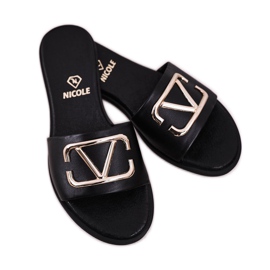 Nicole Pantofole da donna classiche in pelle nere Evie nero 1