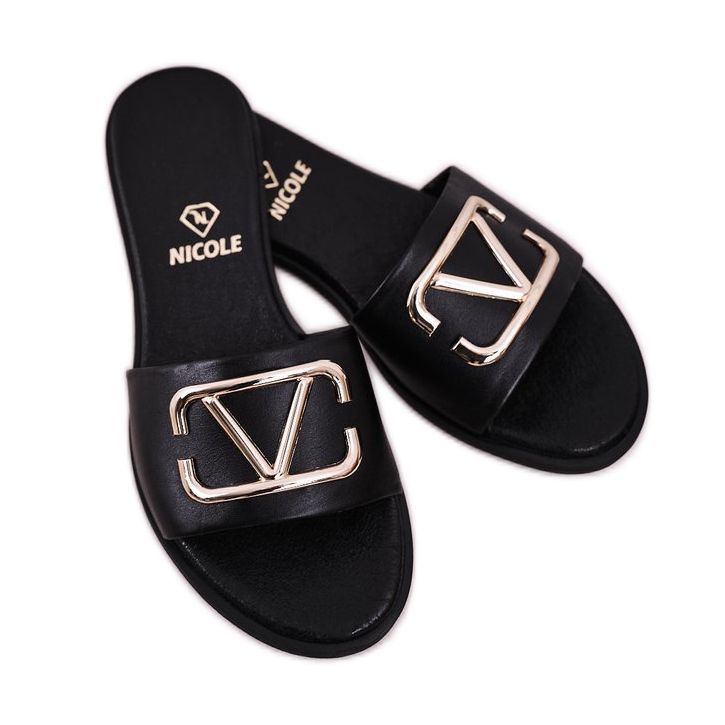 Nicole Pantofole da donna classiche in pelle nere Evie nero 1