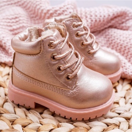 Trappers per bambini Stivali caldi Champagne Dexter rosa 1