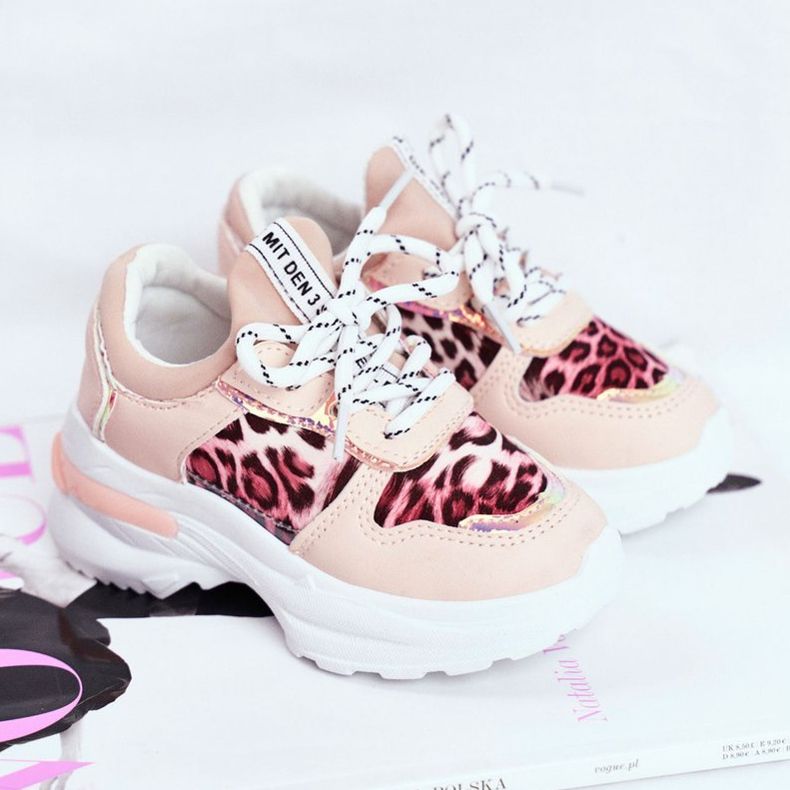 FRROCK Scarpe sportive per bambini con motivo leopardato Pink Penny beige rosa 1