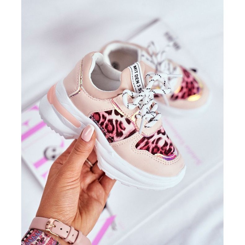 FRROCK Scarpe sportive per bambini con motivo leopardato Pink Penny beige rosa 4