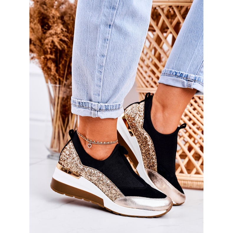 Nicole Sneakers con zeppa in pelle da donna Nere Golden Frances nero 2