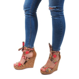 Sandali con zeppa annodati 3686 Camel marrone 1