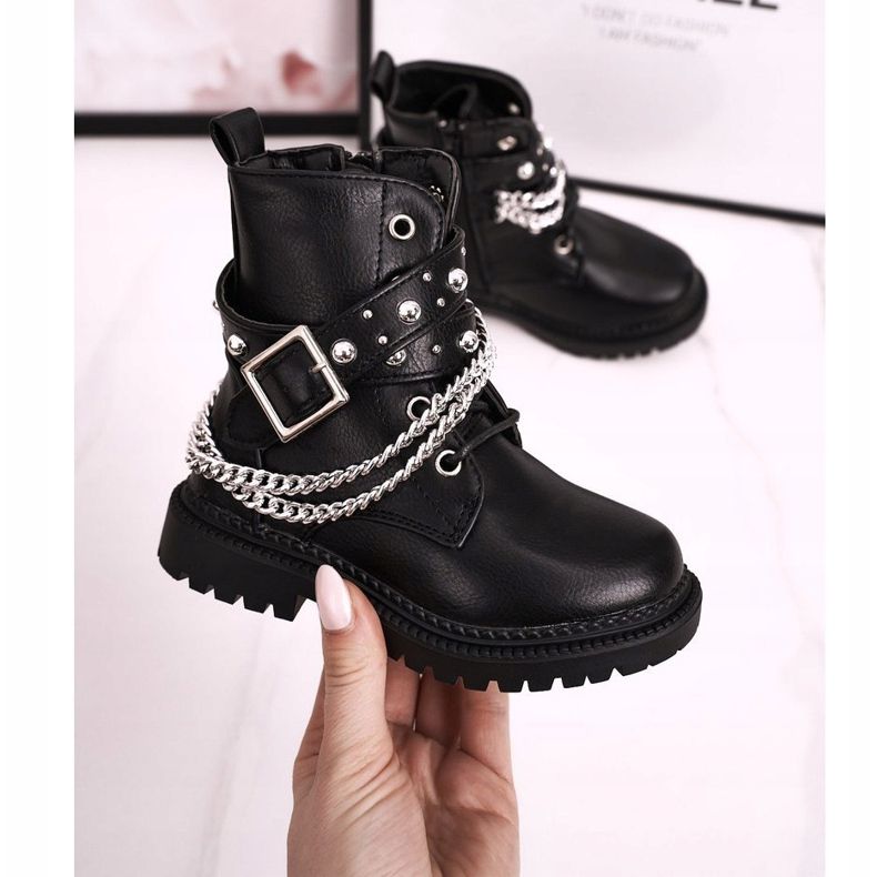 Stivali da bambino con catena isolata con pelliccia Black Dolly nero 1