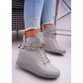 Sneakers Da Donna Con Zeppa Oro Lucchetto Grigio Tersey 1