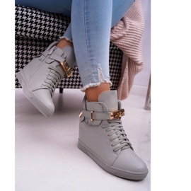 Sneakers Da Donna Con Zeppa Oro Lucchetto Grigio Tersey 2