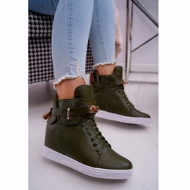 Sneakers Da Donna Con Zeppa Oro Lucchetto Oliva Tersey verde 1
