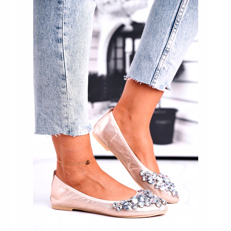 SEA Ballerine da donna con pietre di cristallo dorate d'oro 4