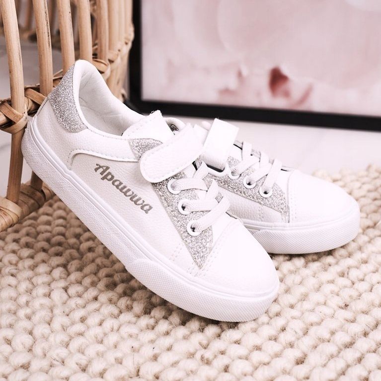 Apawwa Sneakers Bambini Con Broccato Bianco e Argento Camila 2