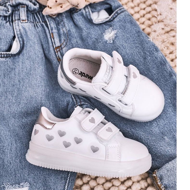 Apawwa Scarpe Sportive Bambino Con Suola Luminosa Led Bianco-Argento Boomer 1