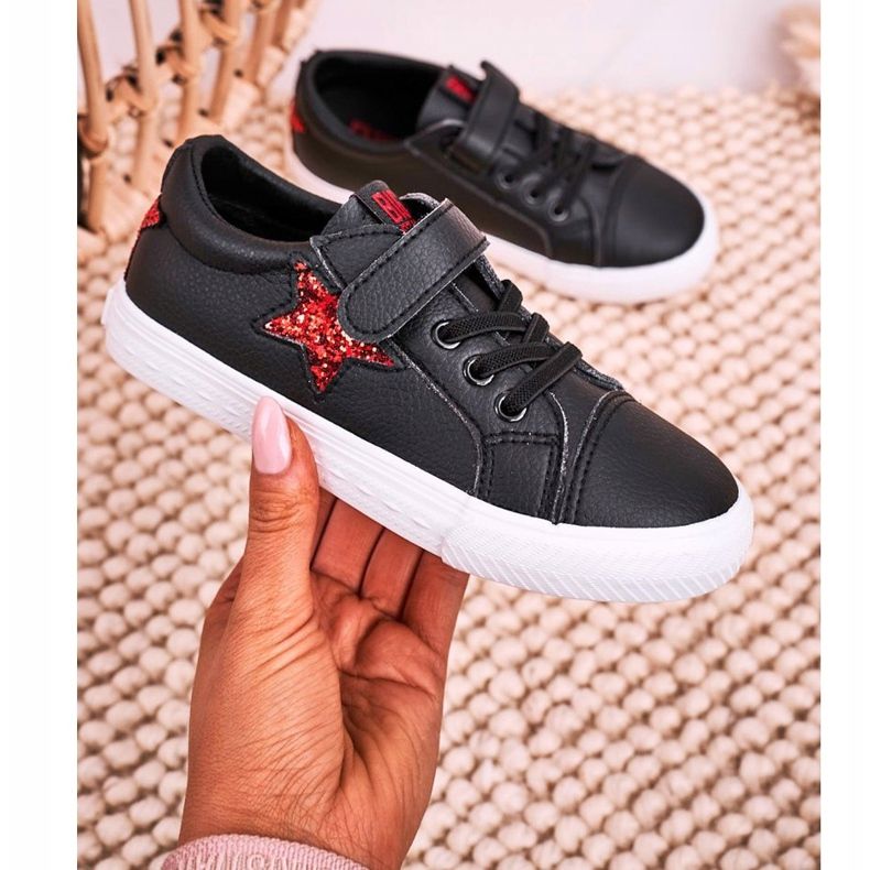 Big Star Sneakers in pelle per bambini con una stella grande stella DD374105 nere nero nero 1