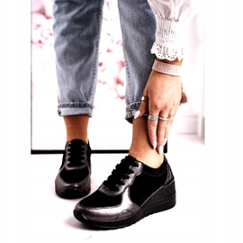 S.Barski Sneakers con zeppa in pelle da donna nere Roxette nero multicolore argento 1