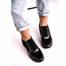 S.Barski Sneakers con zeppa in pelle da donna nere Roxette nero multicolore d'argento 3