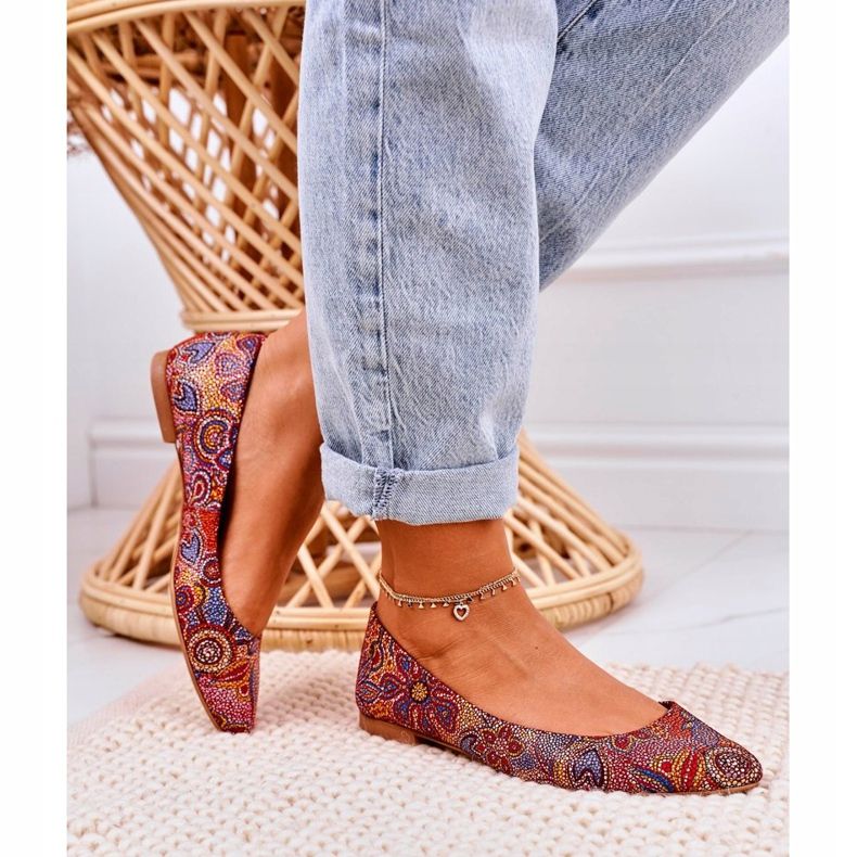 Ballerine Maciejka in pelle da donna rosse con fiori 04100-38 multicolore 1
