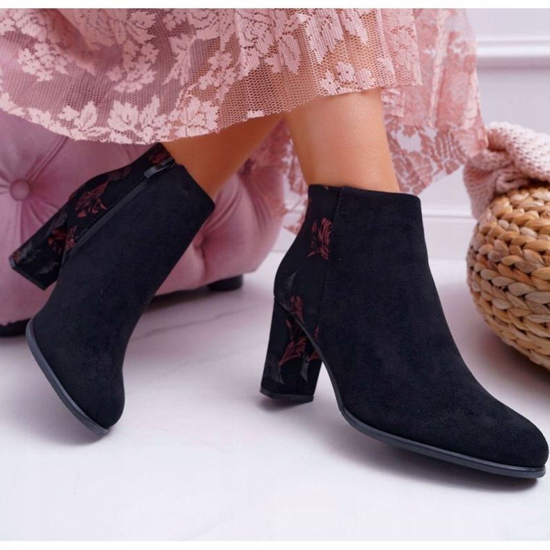 Stivali Da Donna Con Tacco Alto Sergio Leone Con Fiori Rosa Folk Nero Eros2 2