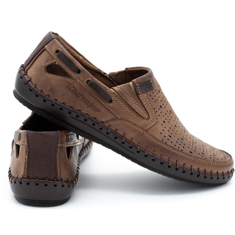 Polbut Scarpe da uomo, mocassini traforati J68L marroni marrone 1
